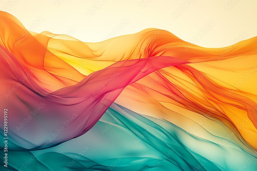 Poster colorful flowing fabric waves create a stunning abstract appearance in soft light during the golden 