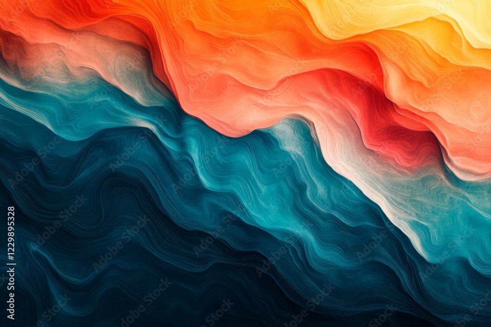 Aufkleber Colorful abstract waves create a mesmerizing effect in vibrant tones of orange, red, and blue during a serene digital canvas display