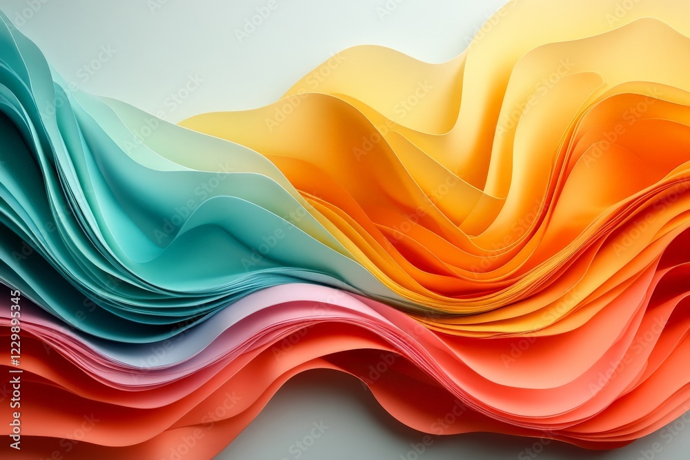 Poster Colorful waves of paper create an artistic display of swirling patterns and textures in a vibrant arrangement