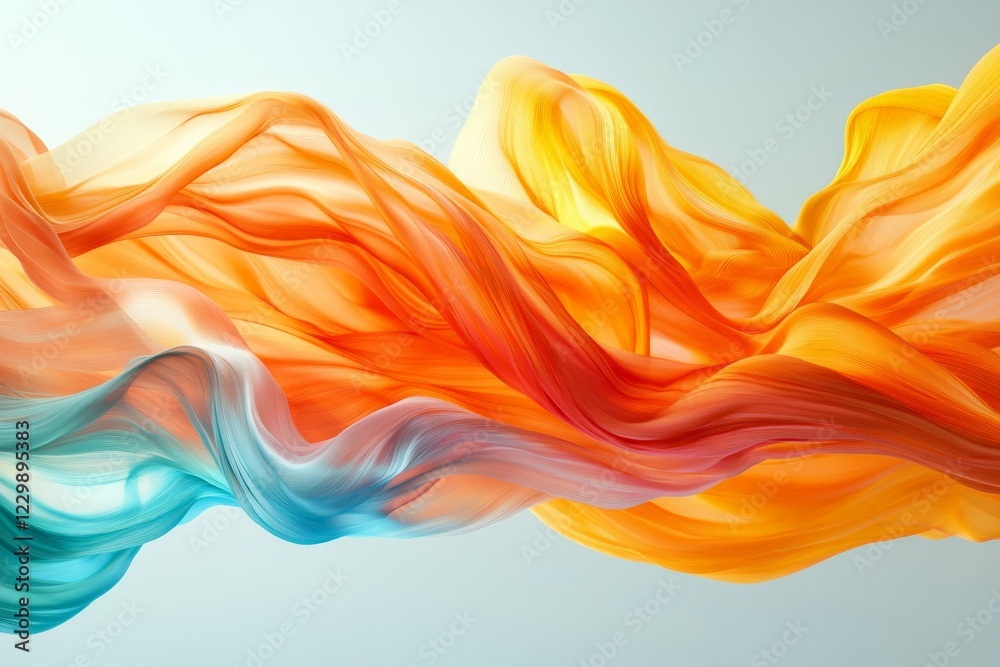 Poster Colorful flowing fabric creates a dynamic visual effect in soft light