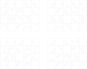 Illustration of four white puzzle, separate pieces	