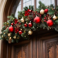 Christmas decorations front door image festive environment close-up view holiday cheer