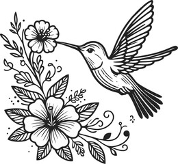 flying hummingbird handrawn vector art, elegance motion of hummingbird