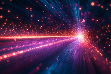 Naklejka premium Colorful light streaks create a dynamic visual of energy and movement through a cosmic landscape