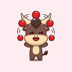 bull mascot cartoon character vector illustration circus attraction with balls
