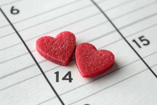 valentine's day calendar with heart-shaped decorations