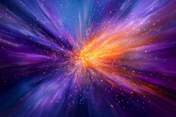 Fototapeta premium Colorful burst of light and energy in a cosmic background with purple and orange hues at night