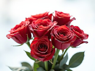 Fototapeta premium A vibrant display of red roses against a clear blue sky generative ai