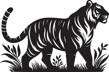 Tiger Silhouette isolated on white background Minimalist tiger vector shape icon