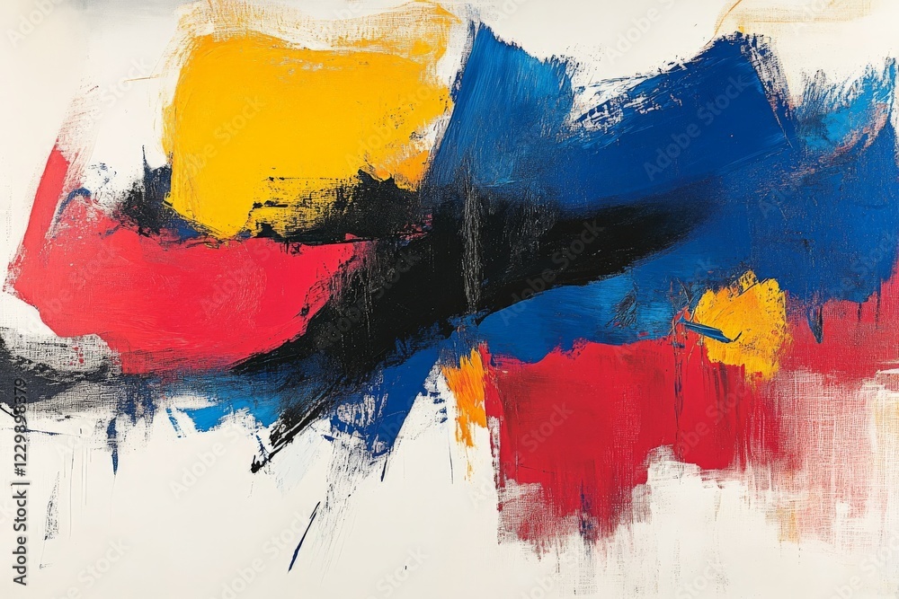 Aufkleber Bold abstract painting showcasing vibrant colors and dynamic brush strokes on a white canvas