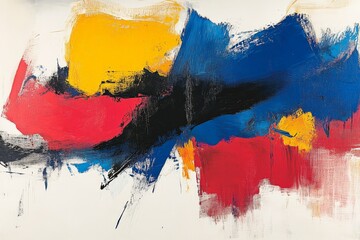 Bold abstract painting showcasing vibrant colors and dynamic brush strokes on a white canvas