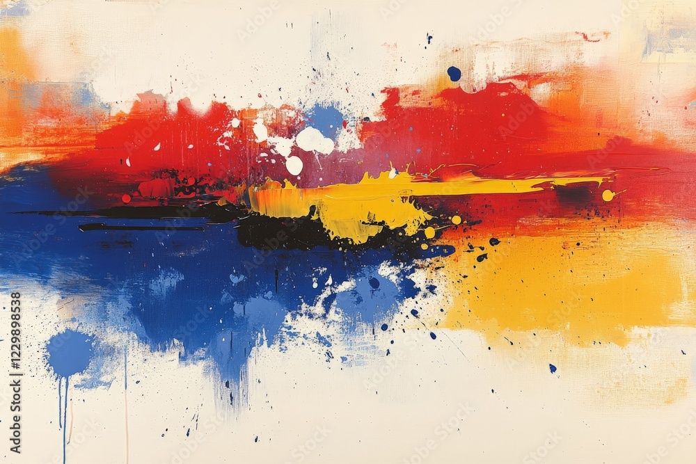 Poster vibrant abstract painting featuring bold colors and dynamic brushstrokes in an artistic display