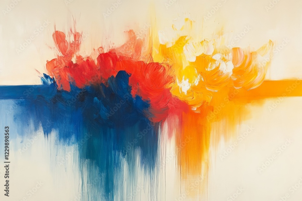 Poster colorful abstract composition blending red, yellow, and blue tones in a vibrant display of creativit