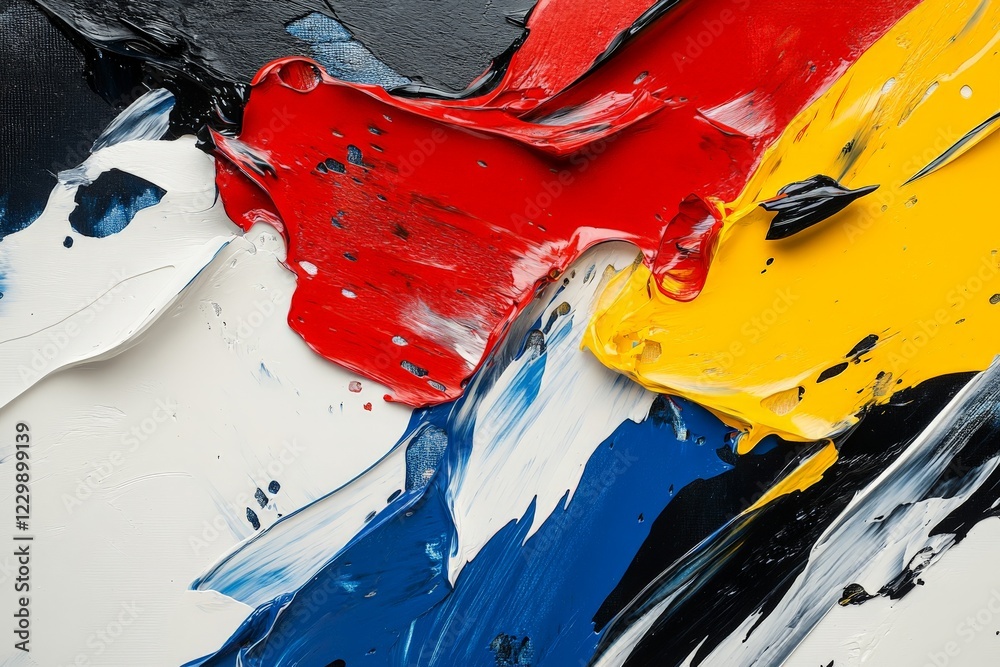 Poster Colorful abstract painting with bold brush strokes and vivid contrasts created by an artist in a studio setting