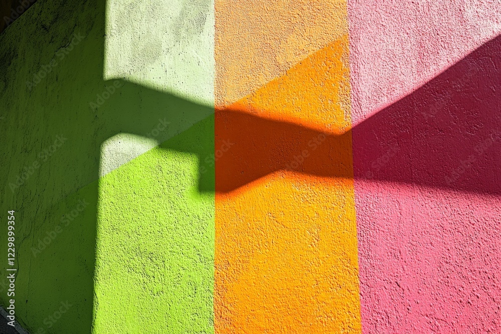 Poster colorful wall with vivid patterns and shadow play in bright daylight