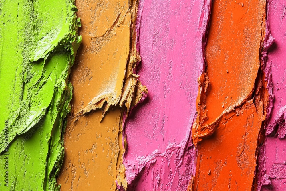 Aufkleber colorful textured paint drips create an artistic display on a vibrant surface in the afternoon light