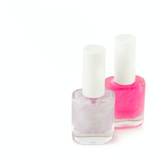 Set of Nail polish isolated on white. Free space for text.