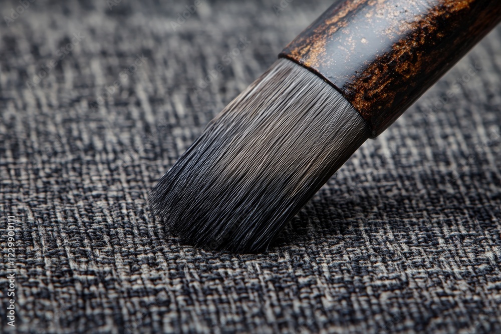 Aufkleber detailed close-up of a brush applying fine strokes on textured fabric during an artistic project