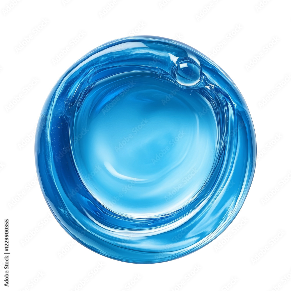 Poster a digitally created image showcasing a vibrant blue liquid orb with swirling patterns and a glossy t