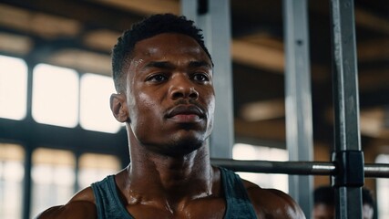 Dedicated fitness enthusiast focuses intensely on his health and wellness journey while training in a modern gym setting during the early morning hours