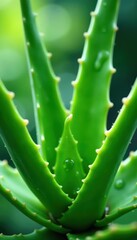 Fresh aloe vera leaf with dynamic water droplets, isolated , vibrant, nature, asset