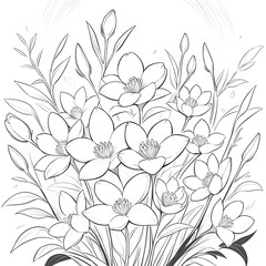 Elegant black-and-white line art of blooming flowers