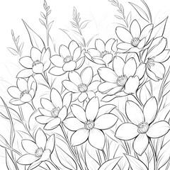 Elegant black-and-white line art of blooming flowers
