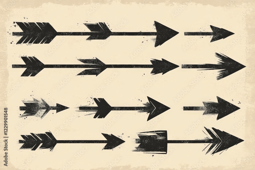 Aufkleber Distinctive collection of black arrows on textured background showcasing various styles and designs for creative use