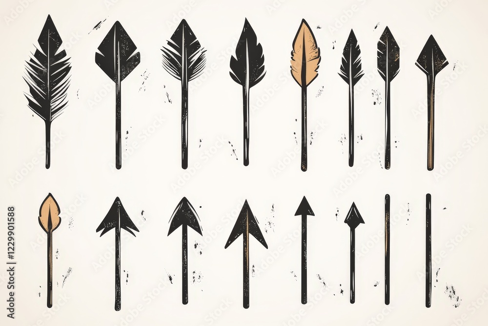 Poster collection of hand-drawn arrow designs showcasing various styles and shapes for artistic and decorat