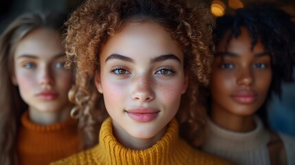 Fototapeta premium Group of young girls and women looking ahead with confidence, symbolizing future empowerment, 8K high resolution with copy space