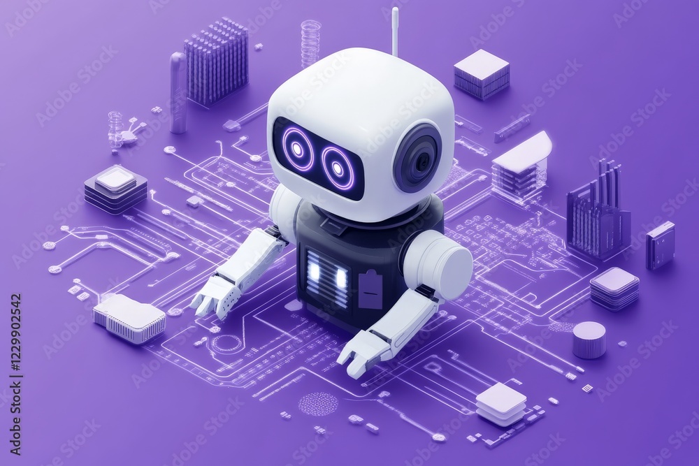 Aufkleber innovative robot exploring futuristic circuit designs in a digital landscape