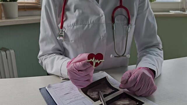 The doctor shows off a heart-shaped brooch. The accessory represents a commitment to medicine and a passion for heart health
