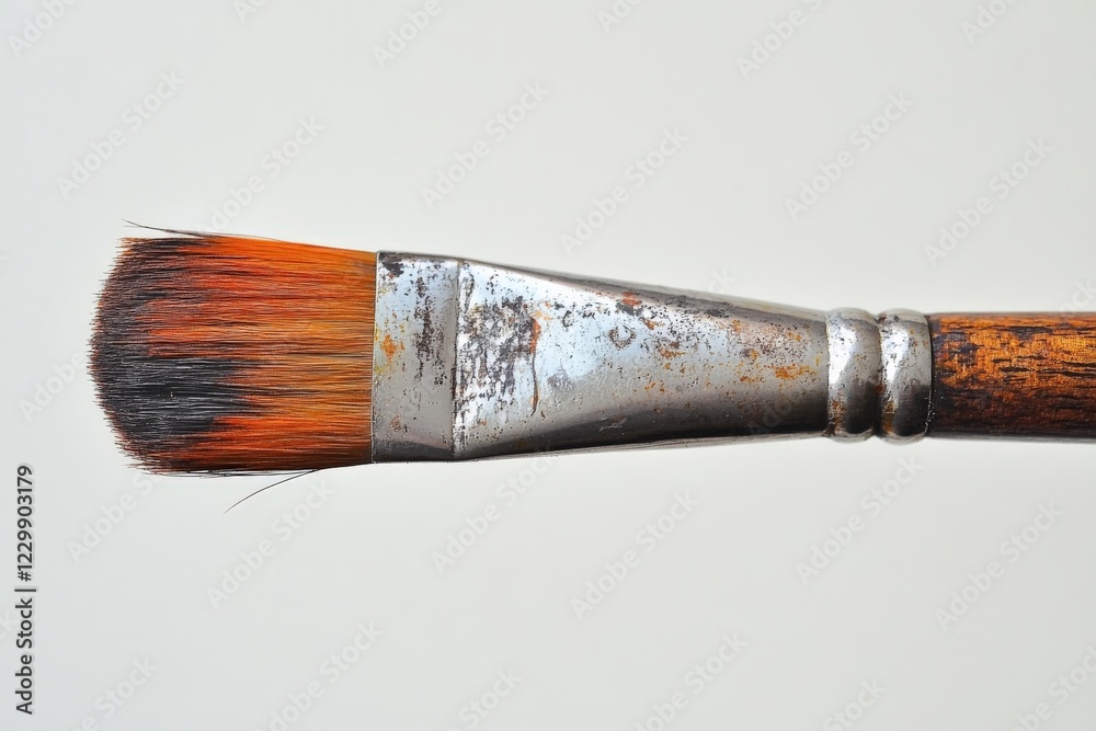 Poster close-up of a worn paintbrush showing signs of use and age against a clean background