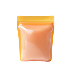 reusable silicone food pouch with pumpkin  puree isolated on transparent white background