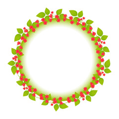 Stone berry round frame isolated on a white background. Red berries and green leaves. Flat style. The center of the image is free for your inscription. Template for decor, design element.