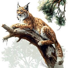 Obraz premium Majestic Eurasian Lynx Resting on a Tree Branch