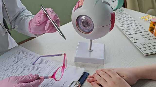 Clever competent doctor offering her patient glasses 