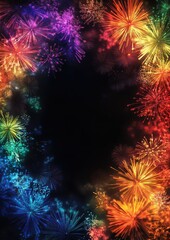 Vibrant and Colorful Fireworks Bursting Against a Dark Background for Celebrations and Festivities, Perfect for Greeting Cards and Invitations