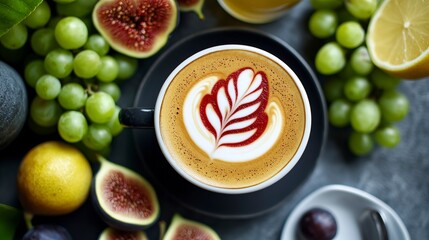Latte Art with Fresh Fruit - Figs, Grapes, and Lemon