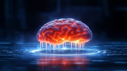 Glowing digital surface reflects the brain's decay.