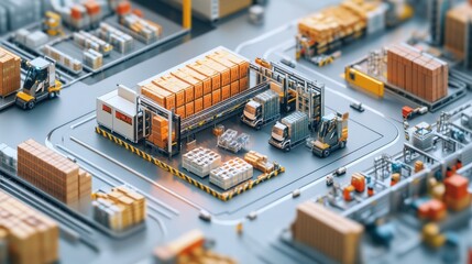 Obraz premium Automated Warehouse with Forklifts and Conveyor Belts