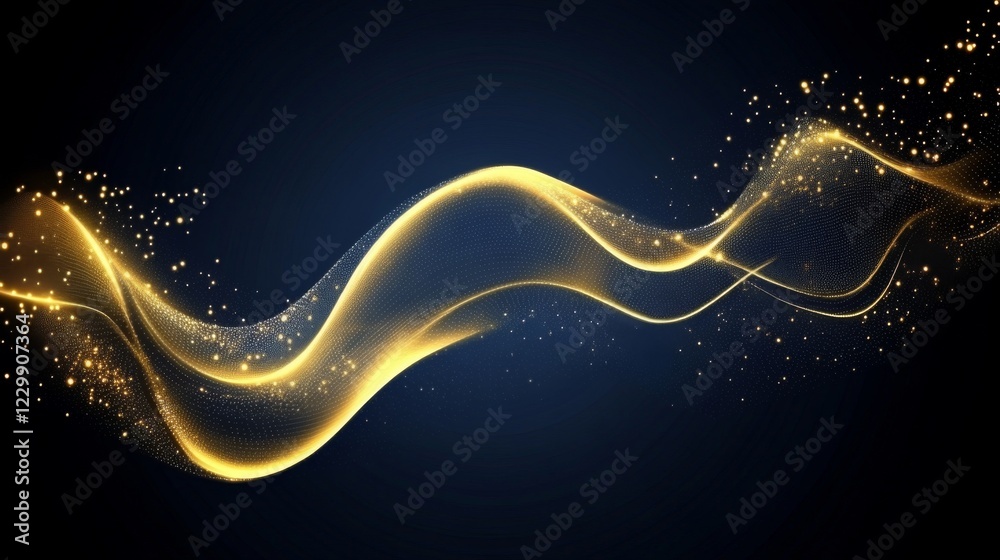 Poster an abstract gold price line chart on a dark blue background with glowing data points and a smooth cu