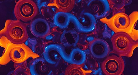 Fototapeta premium Abstract Neon Symphony: A mesmerizing kaleidoscope of vibrant, swirling neon colors creates a hypnotic abstract pattern, blending orange, blue.
