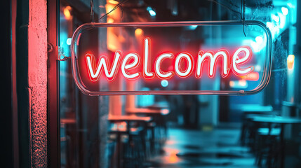 Neon welcome sign lights