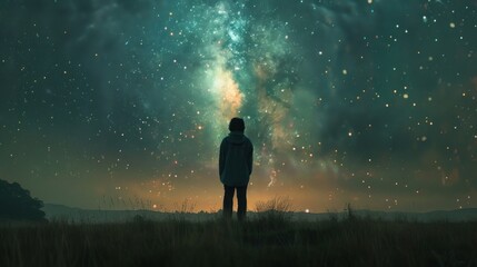 A person stands in a field gazing at the vibrant Milky Way while celebrating Matariki, the Maori New Year