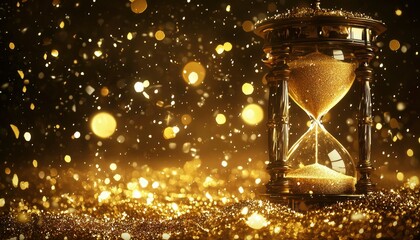 Golden Hourglass Amidst Sparkling Festive Glitter