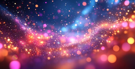 Obraz premium Vibrant Colorful Abstract Background with Glittering Bokeh Effect and Soft Lights in Blue, Pink, and Purple Tones for Creative Designs and Digital Art