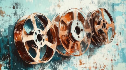 Obraz premium Vintage Car Rims on Textured Background in Artistic Style