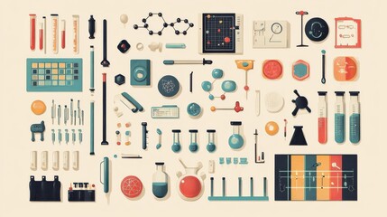 Colorful Science Tools and Equipment Layout for Educational Use