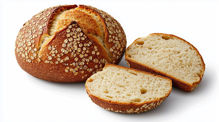 Whole Grain Bread and Slices Isolated on White Background
